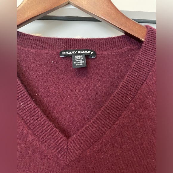 Hilary Radley Women V-Neck Long Sleeve Cashmere Sweater Wine Red Burgundy Sz M - Picture 3 of 6